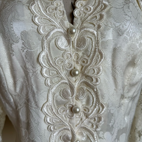 Jessica McClintock Bridal Ivory Vintage 80s Lace Pearl Jacket Top Victorian - Picture 9 of 11